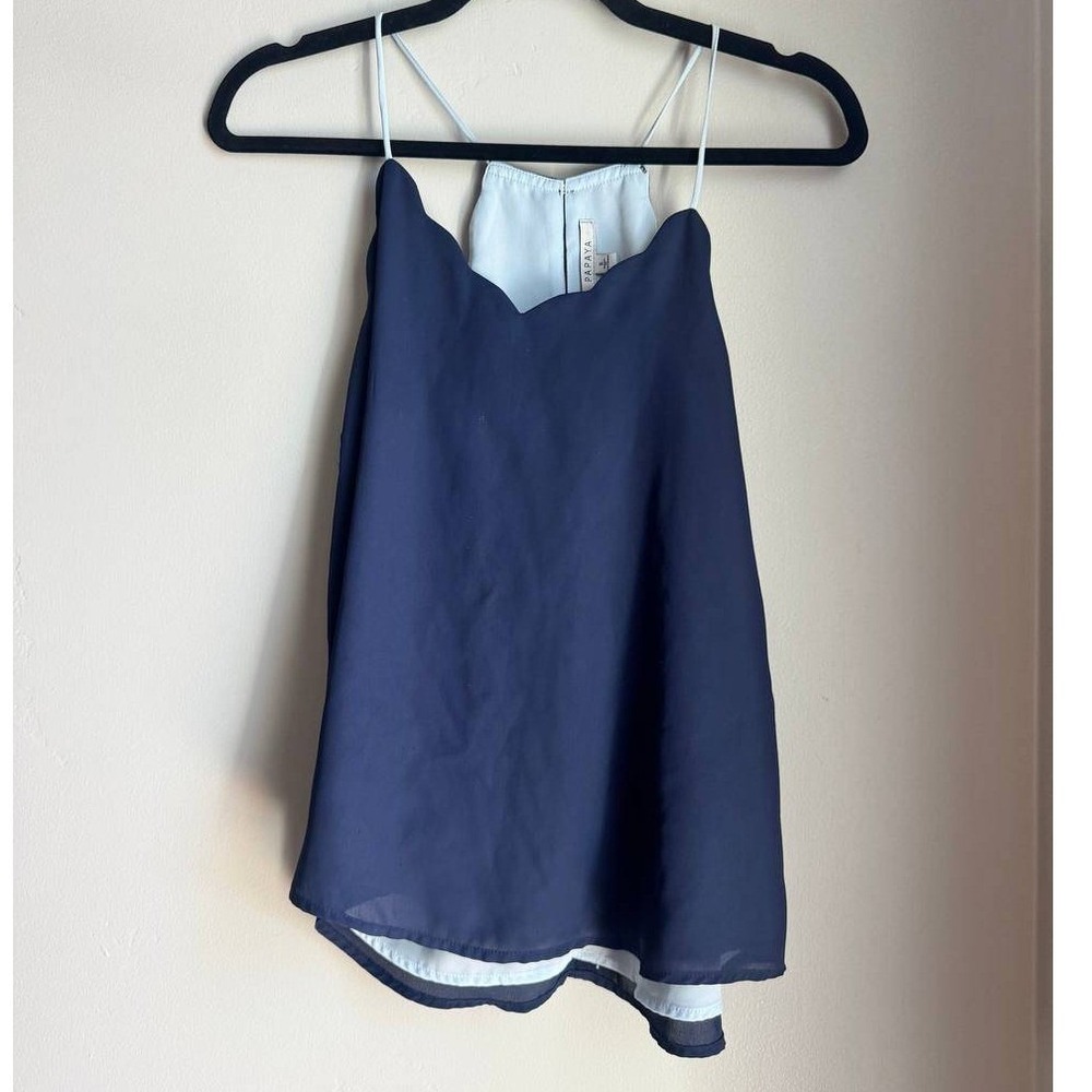 Papaya Coquette Navy Blue Two Tone Scallop Neckline Cami Top Y2K S Boho Beach